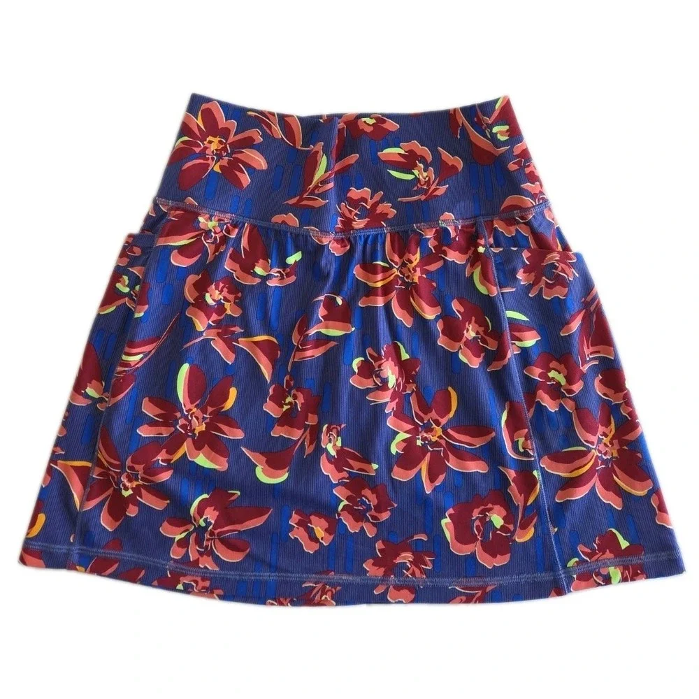 Athleta Salutation Stash Skort Athletic Skirt Shorts Blue Purple Floral Size XS